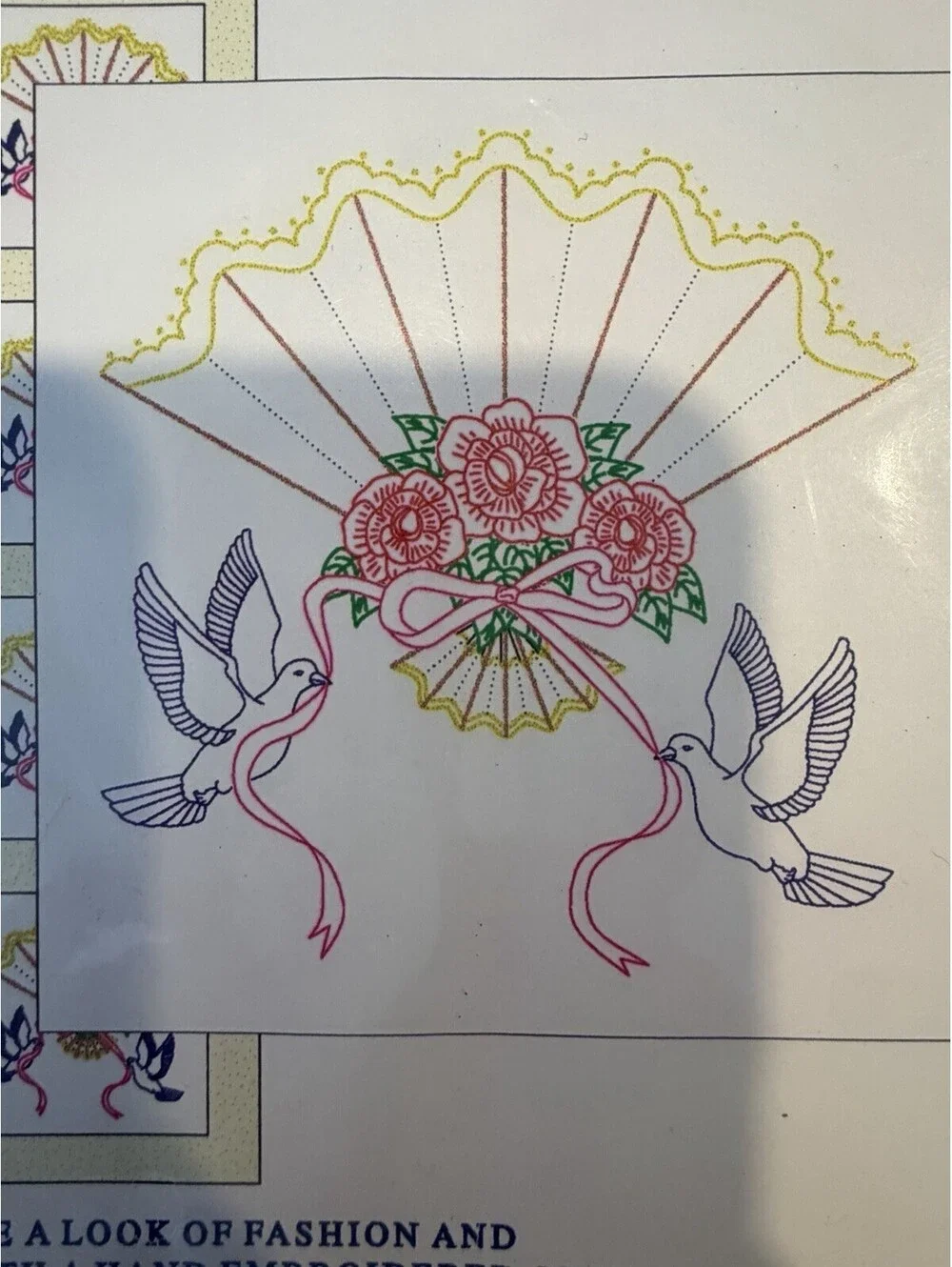 Vtg Rare Jack Dempsey White Quilt Blocks 18” Fan & Roses #247 New